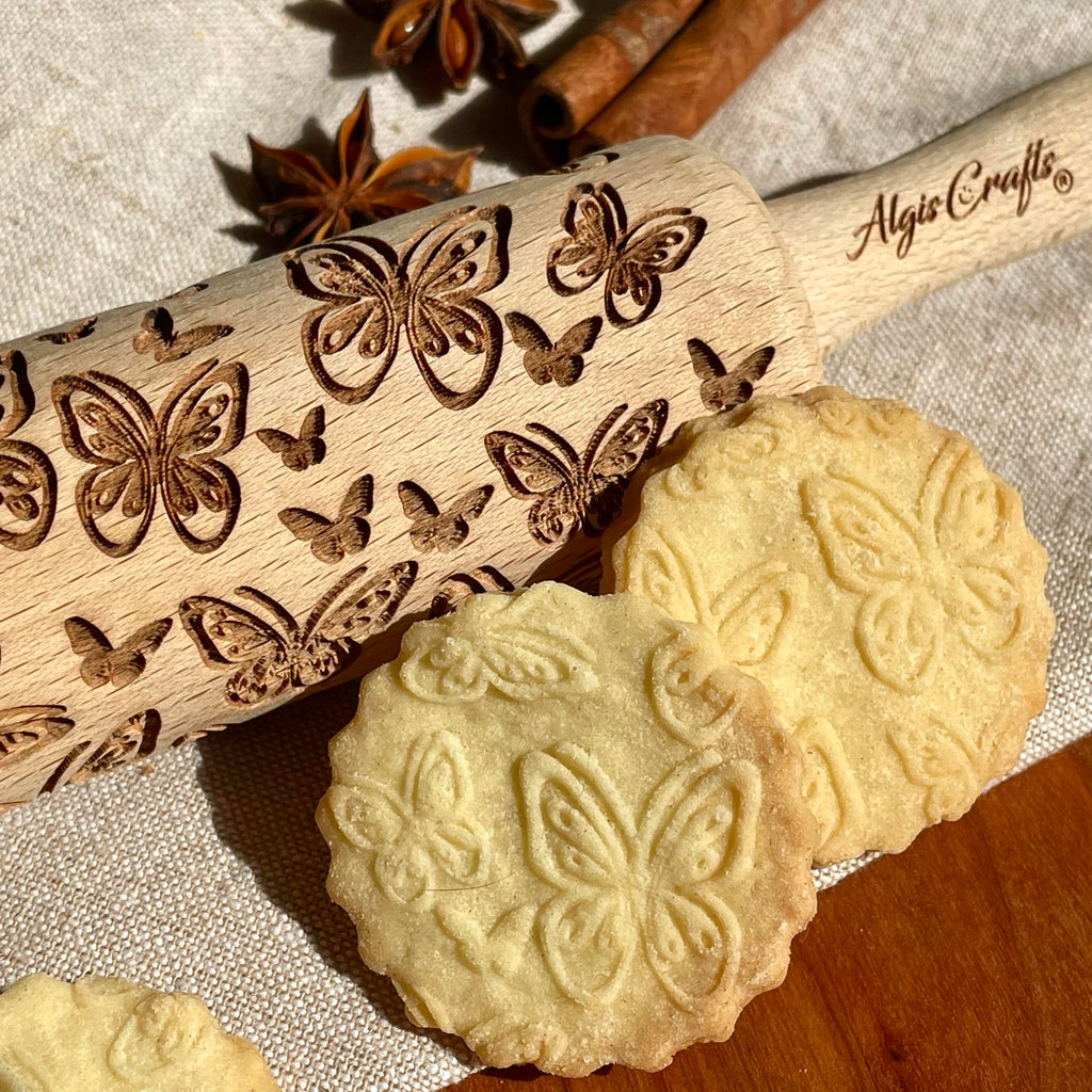 Algis Crafts Kids Embossed Rolling Pin Set – 3 Piece Beech Wood Tools