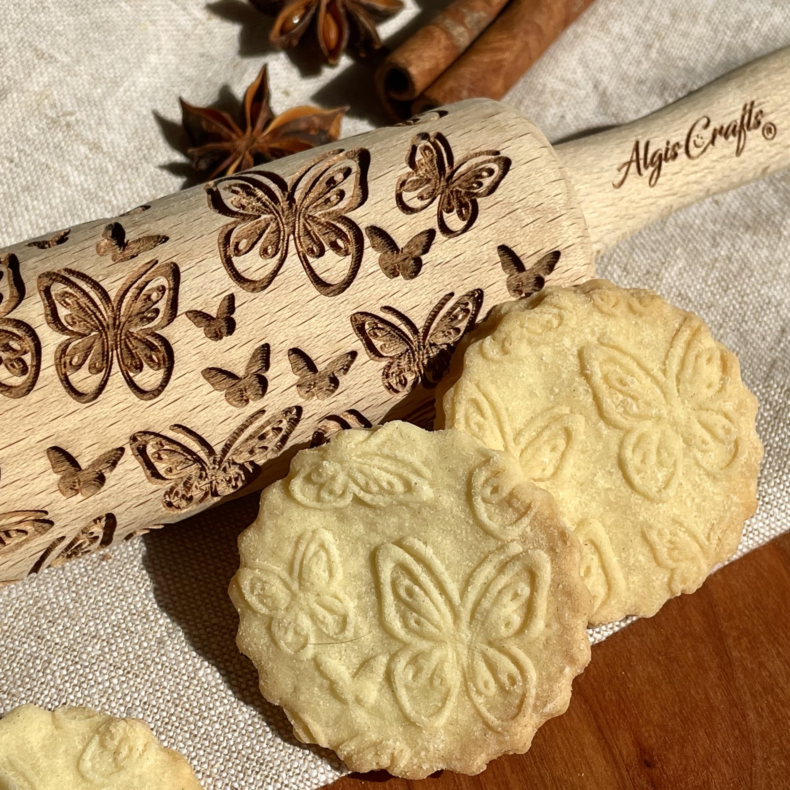 Algis Crafts Kids Embossed Rolling Pin Set – 3 Piece Beech Wood Tools