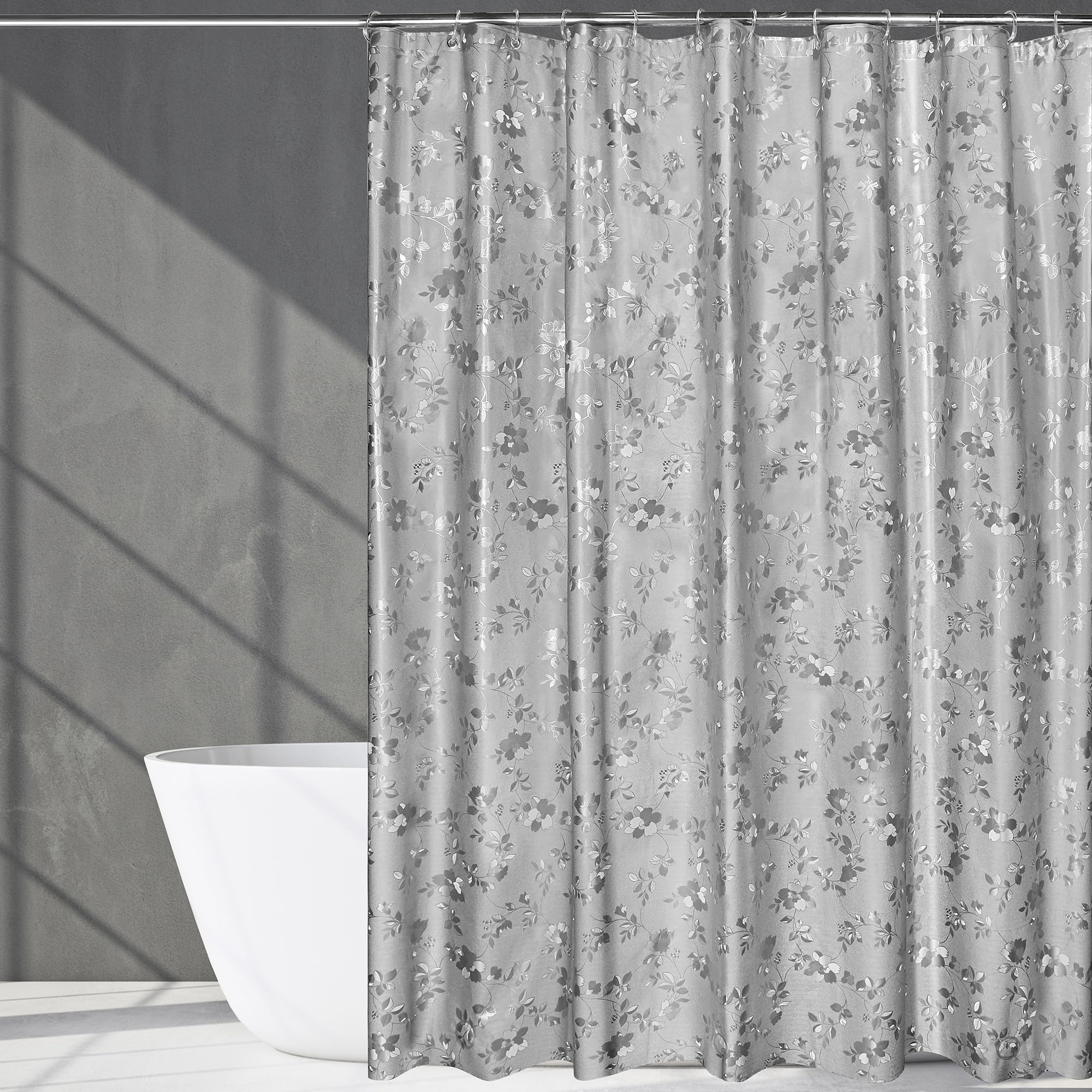 WELTRXE Waterproof Shower Curtain – Grey Rose EVA Liner, 183x183cm