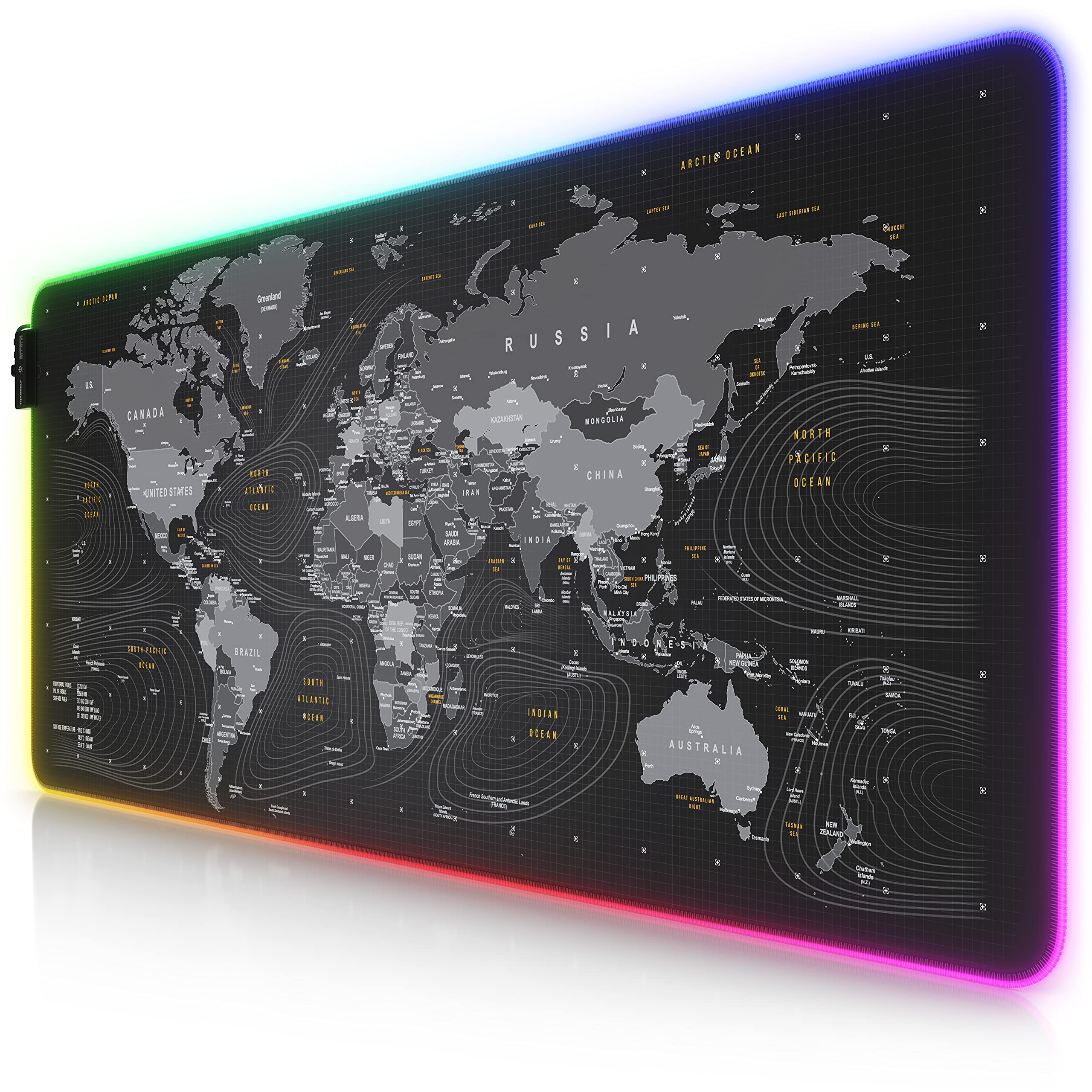 CSL XXXL RGB Gaming Mouse Mat – 900x400mm LED Desk Pad | World Map