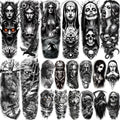 COKTAK 20 Sheets Full Arm Temporary Tattoo Sleeves - Gothic Skull & Zeus