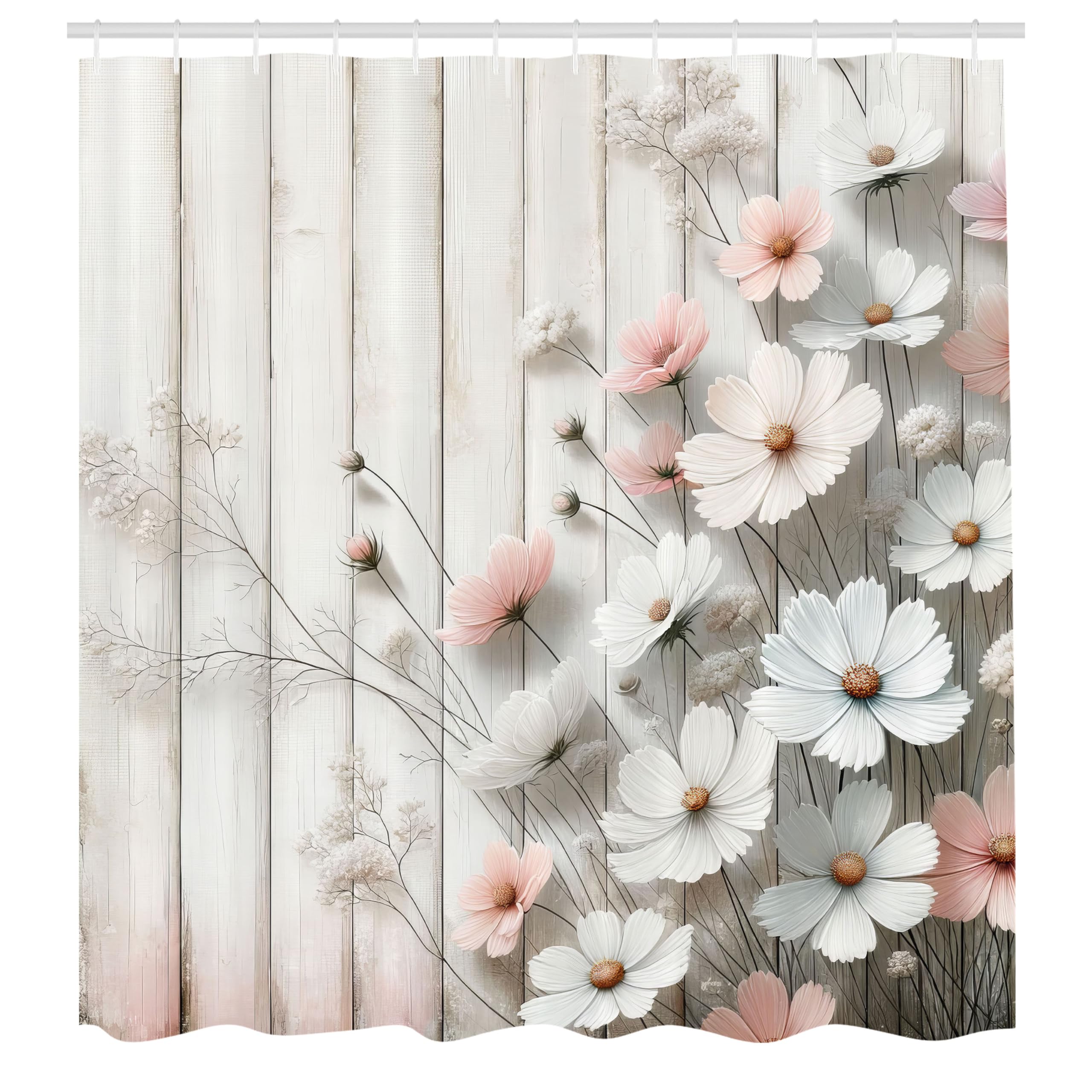 Abakuhaus Floral Shower Curtain | Modern Farmhouse Waterproof Fabric Decor