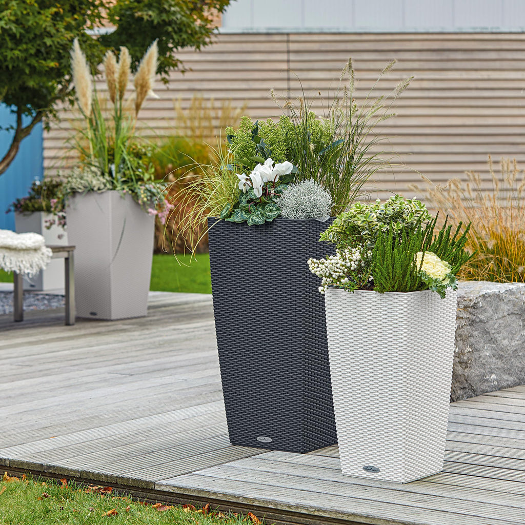 Lechuza CUBICO Cottage 40 Self-Watering Rattan Planter – Granite
