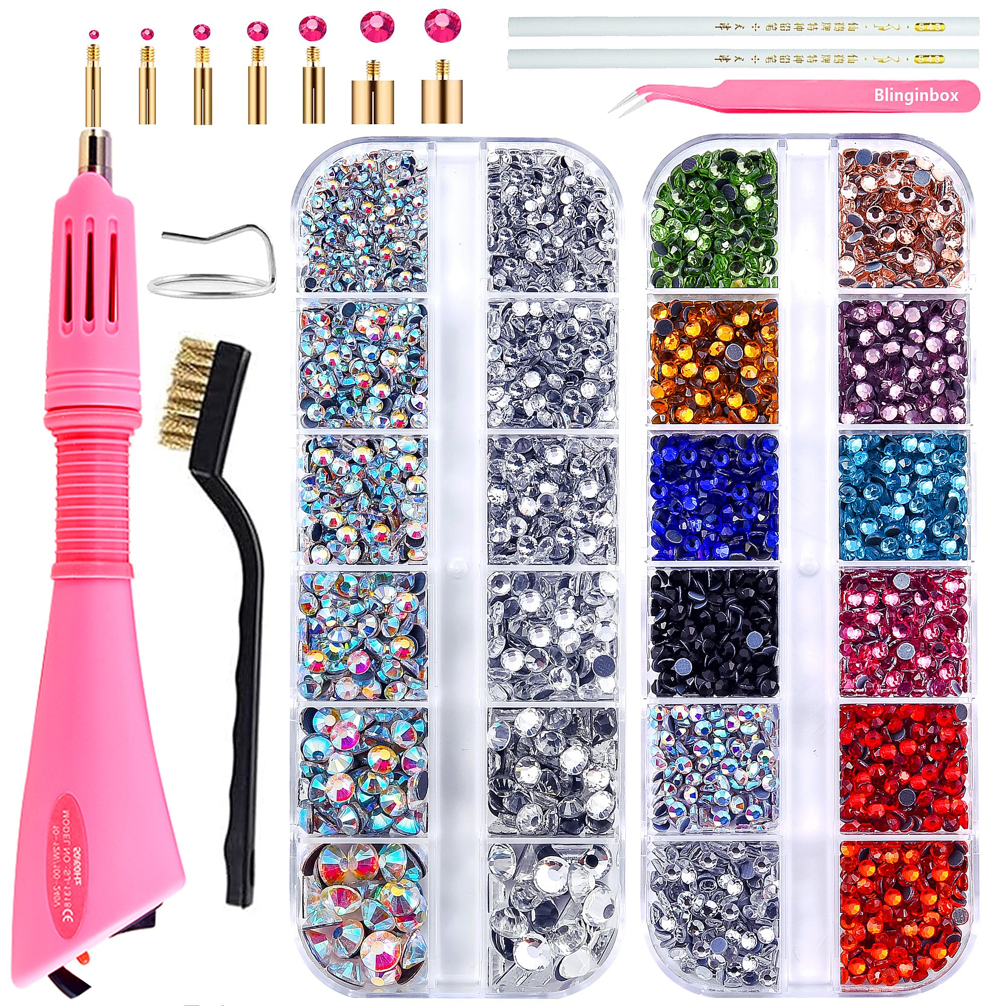 BLINGINBOX Hotfix Applicator Tool Kit with 4000 Flat Back Rhinestones