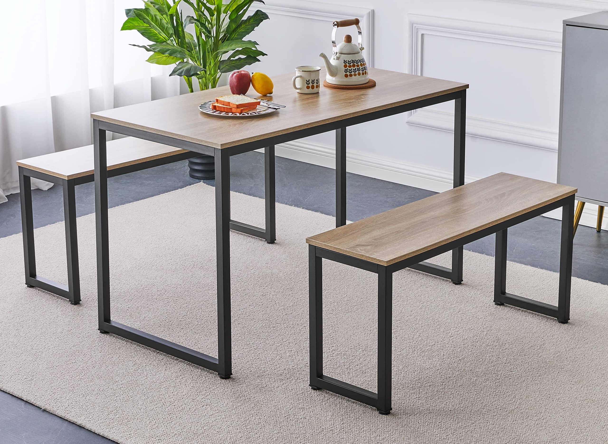 Hallowood Kempley 120cm Industrial Dining Table and Bench Set