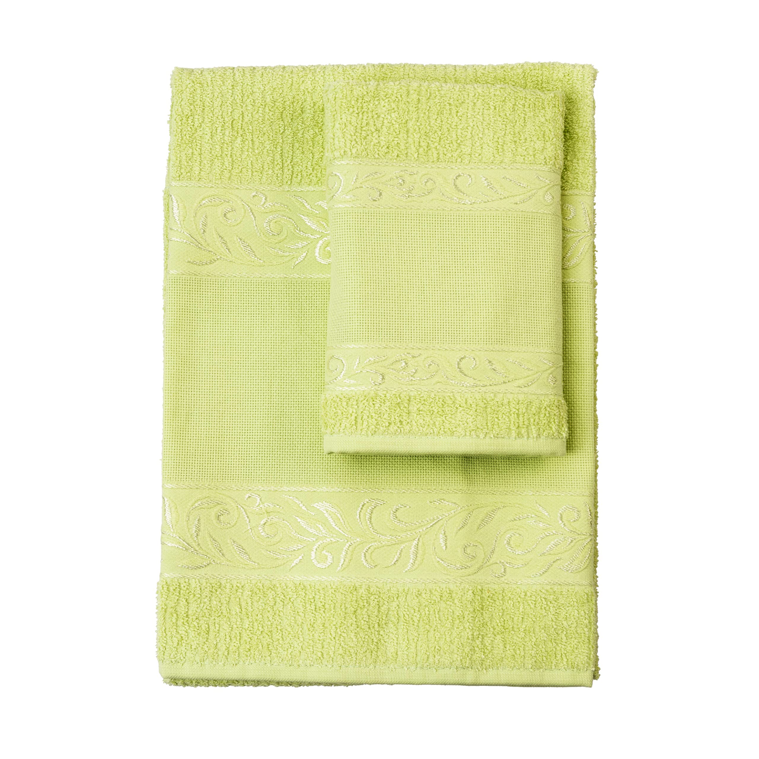 Filet Cotton Terry Towel Set with Aida Insert for Embroidery – Green