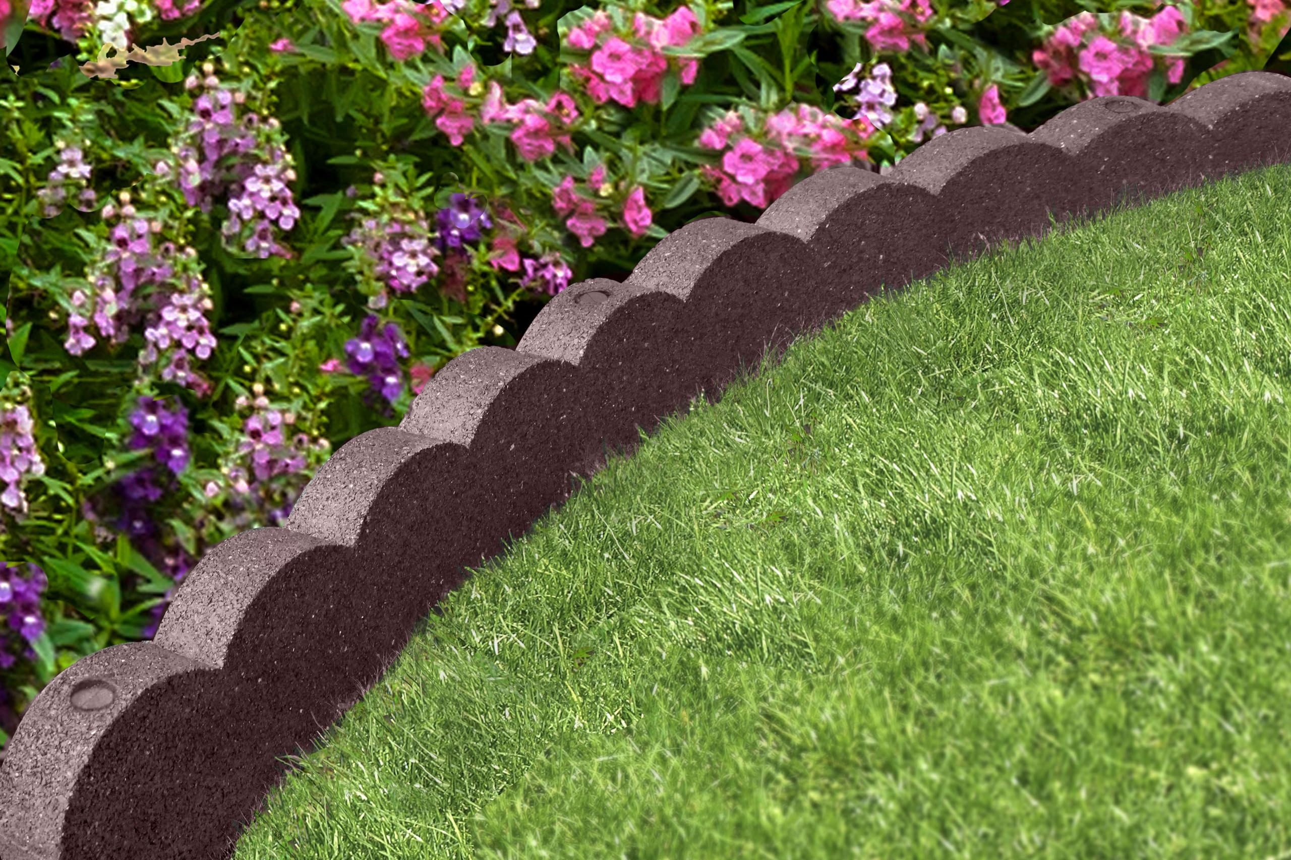 Recycled Rubber Scalloped Garden Edging - Brown, 4 Pack