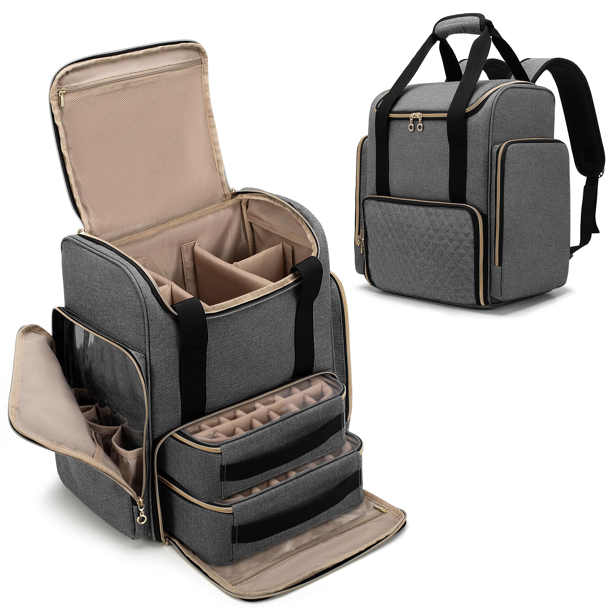 Luxja Nail Polish Organizer Backpack | Holds 70 Bottles & Nail Lamp