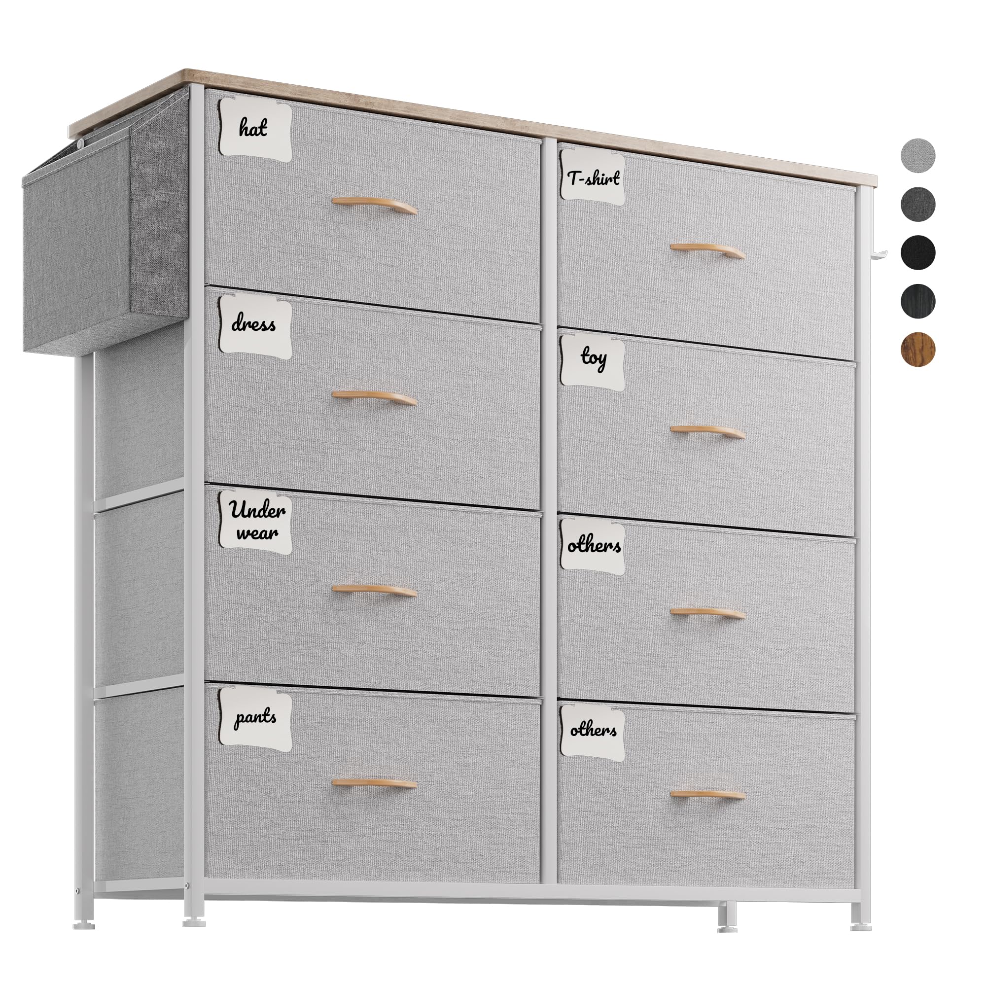 PURFINO 8-Drawer Fabric Chest of Drawers – Canvas Storage Unit with Labels