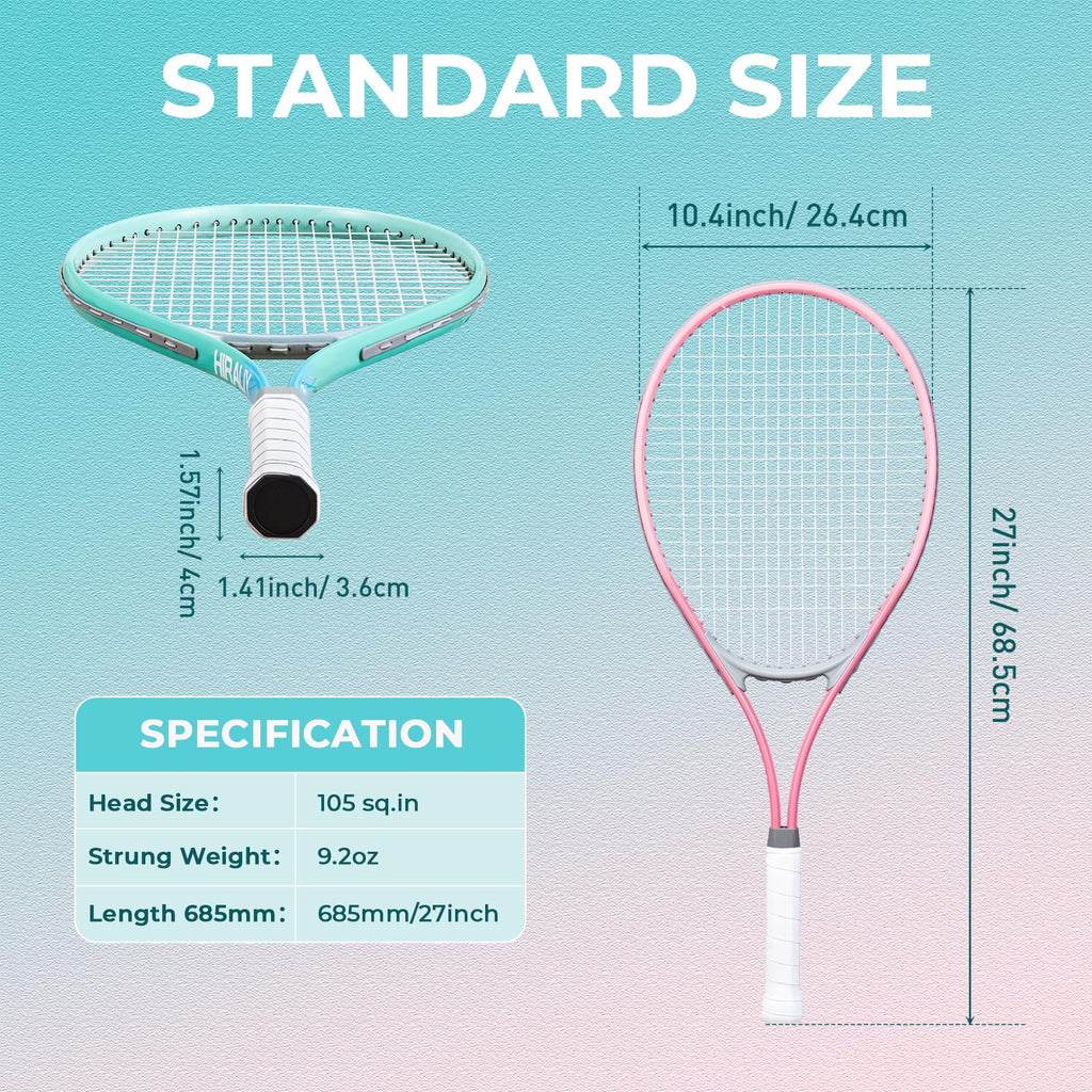 HIRALIY 27" Tennis Rackets Set of 2 | Lightweight Beginner Racquet Kit