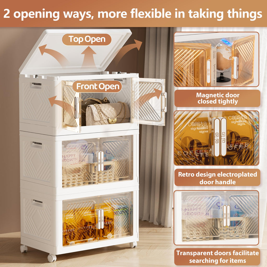 Pioncrey 3-Pack Stackable Storage Boxes | 70L Collapsible Plastic Bins