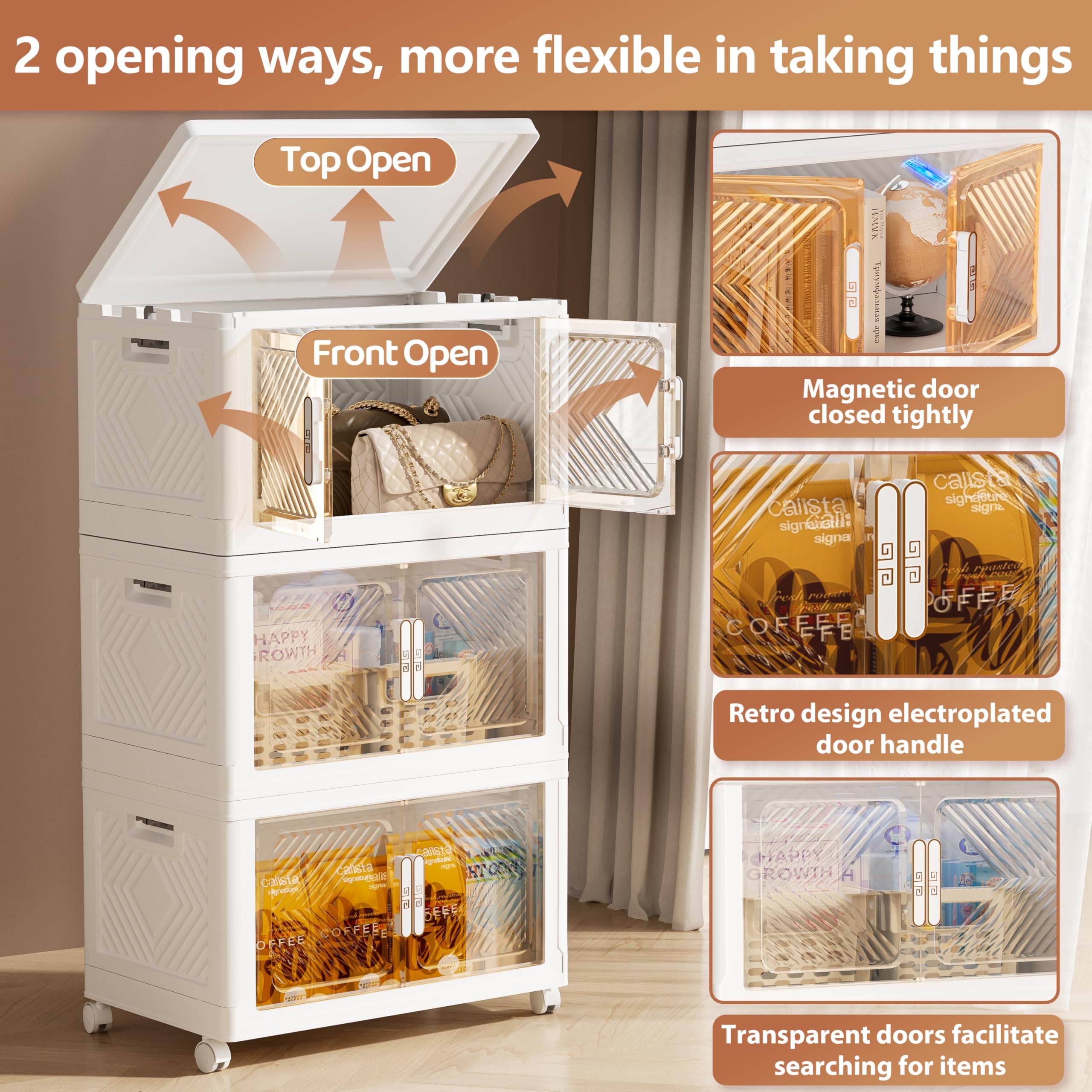 Pioncrey 3-Pack Stackable Storage Boxes | 70L Collapsible Plastic Bins