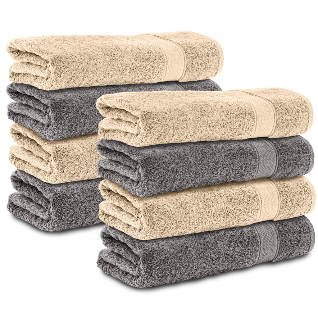 Komfortec Set of 8 Hand Towels 50 x 100 cm 100% Cotton Terry Towelling Soft Anthracite Grey/Beige - image 1