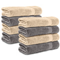 Komfortec Set of 8 Hand Towels 50 x 100 cm 100% Cotton Terry Towelling Soft Anthracite Grey/Beige - image 1