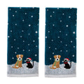 SKL Home Christmas/Winter Cat & Dog Hand Towel 2pc Set for Bath/Kitchen & Gift, Teal