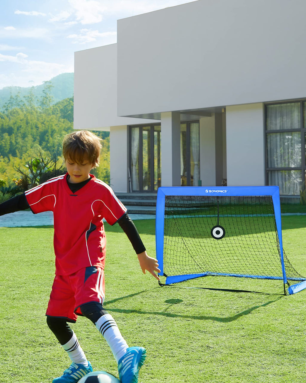 SONGMICS Portable Football Goal Set of 2 | Kids Training Nets with Cones