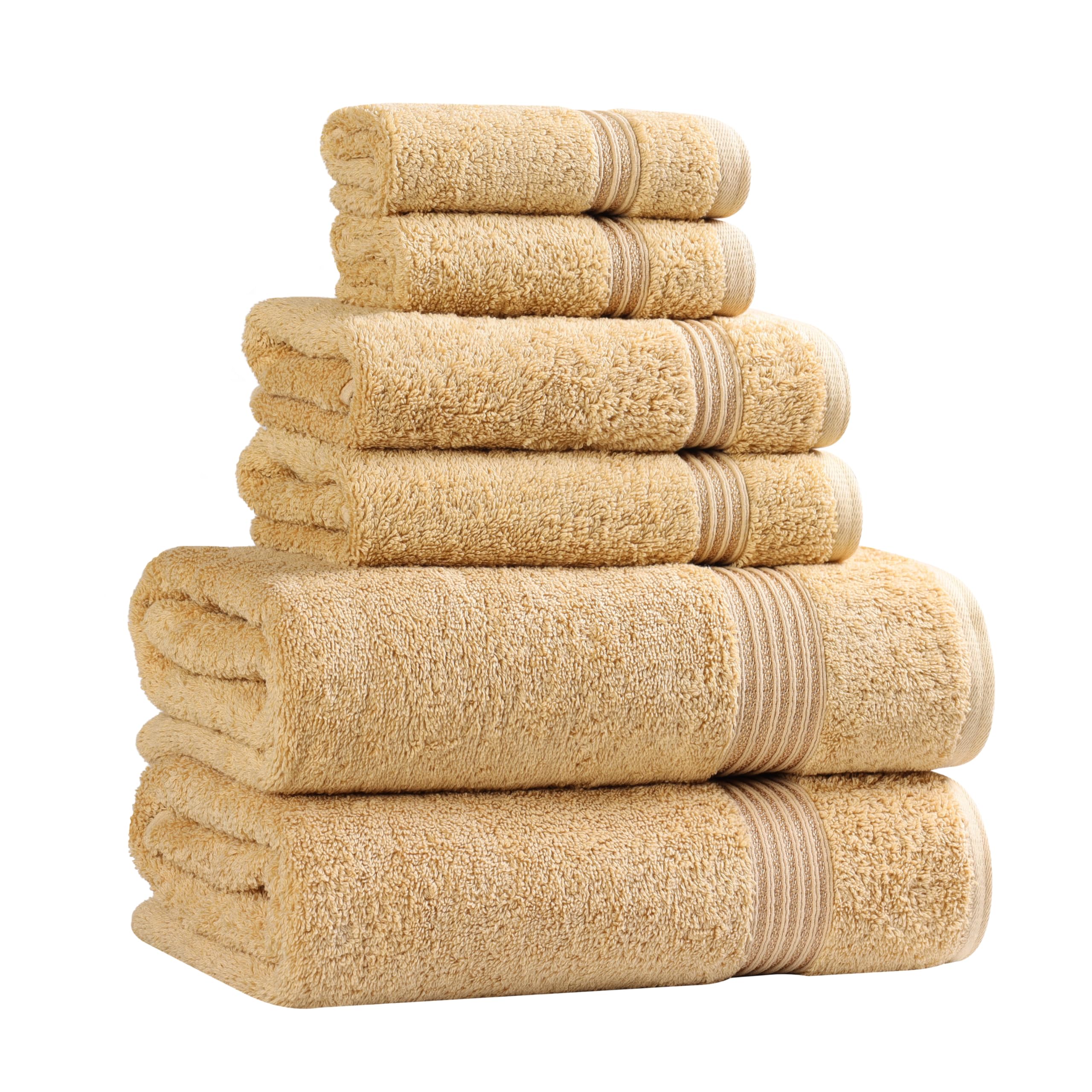 Superior 6-Piece Egyptian Cotton Bath Towel Set - Plush & Absorbent, Gold