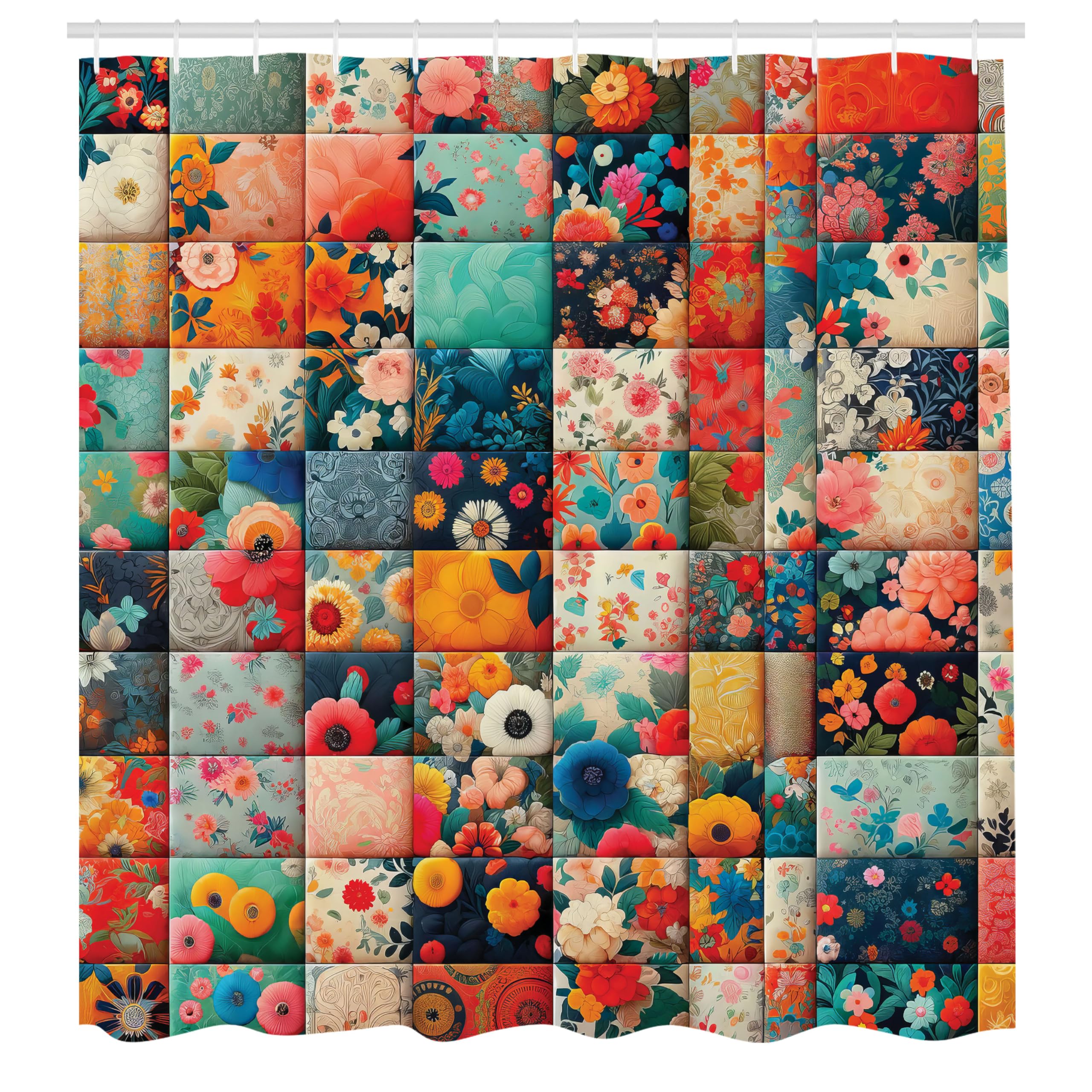Abakuhaus Floral Patchwork Shower Curtain | Waterproof Fabric, 175x200cm