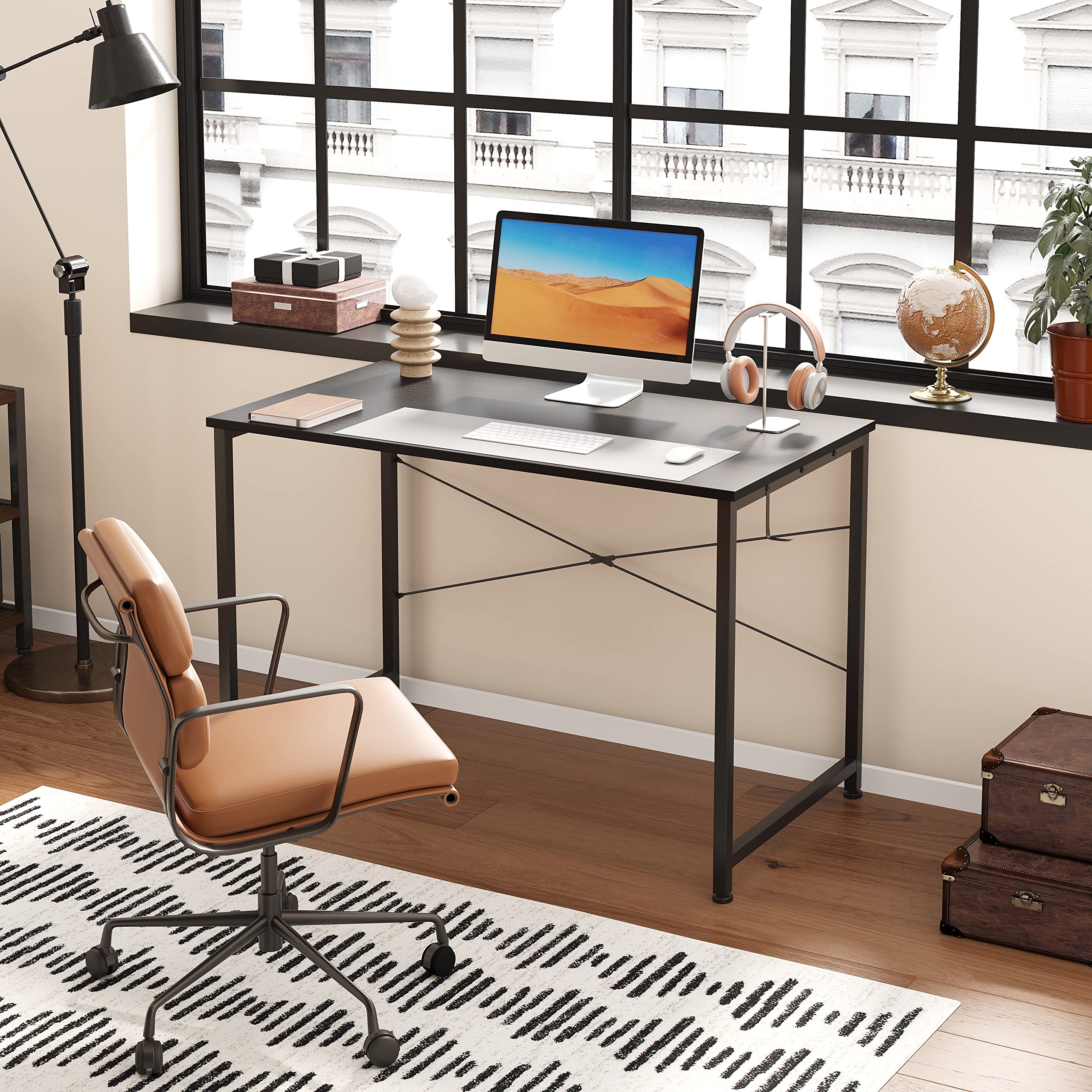 Flrrtenv 80cm Computer Gaming Desk | X-Shaped Metal Frame | Modern Black