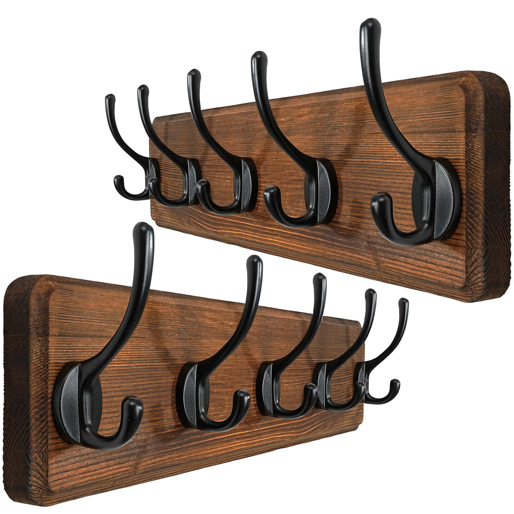 WEBI Rustic Solid Wood Wall Mounted Coat Rack with 5 Hooks - 2 Pack