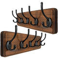 WEBI Rustic Solid Wood Wall Mounted Coat Rack with 5 Hooks - 2 Pack