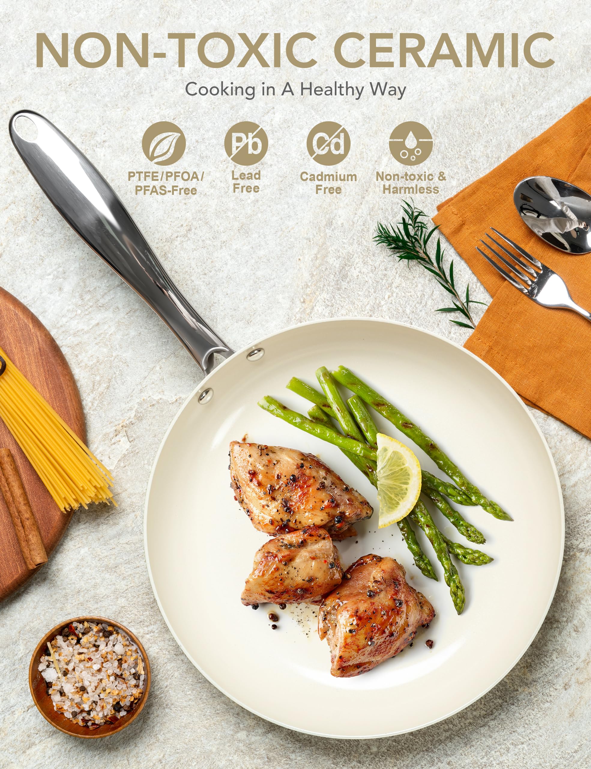 Michelangelo 30cm Ceramic Non-Stick Frying Pan | Induction & Oven Safe