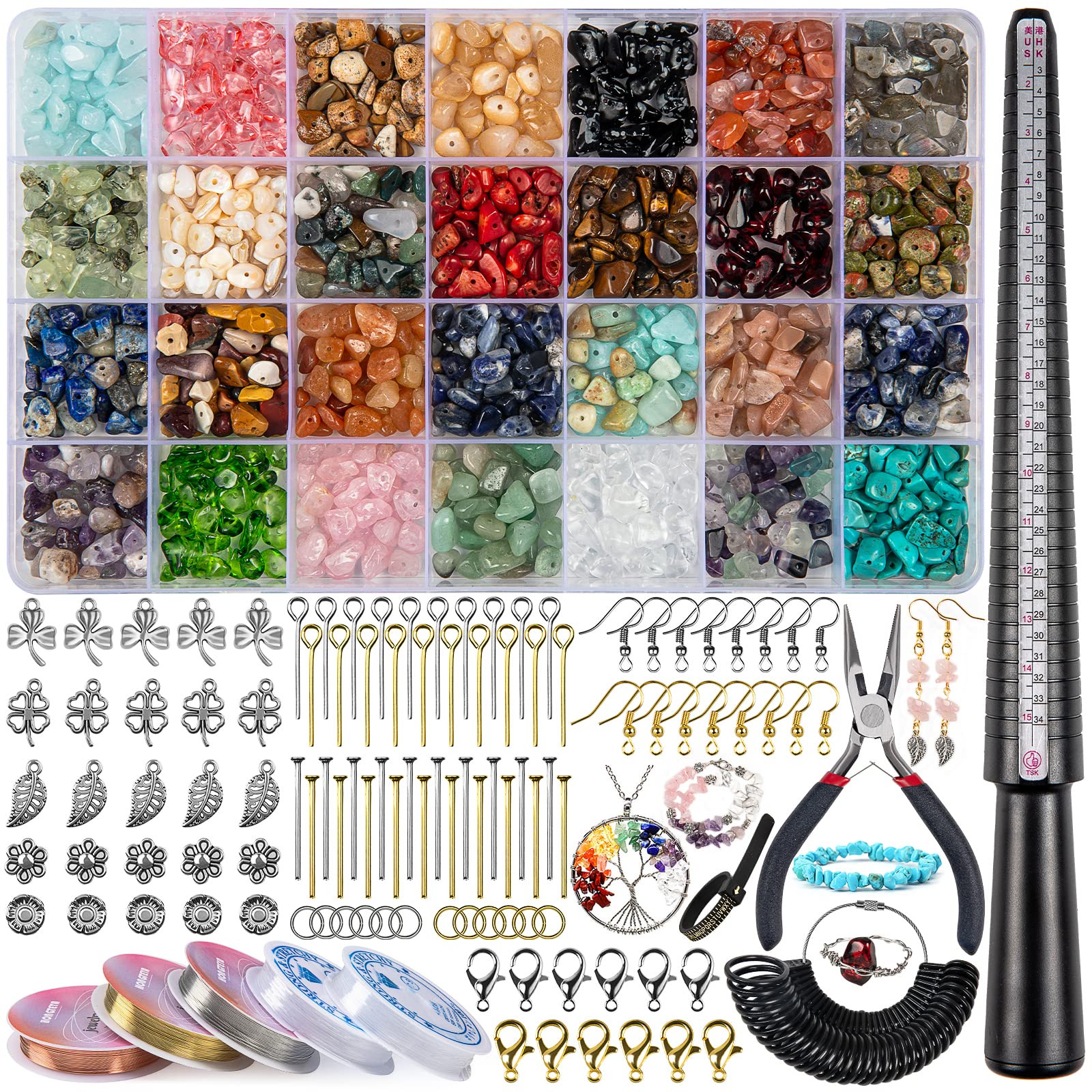 HONGTEYA 28-Color Crystal Jewelry Making Kit - 1630 Pcs Gemstone Beads