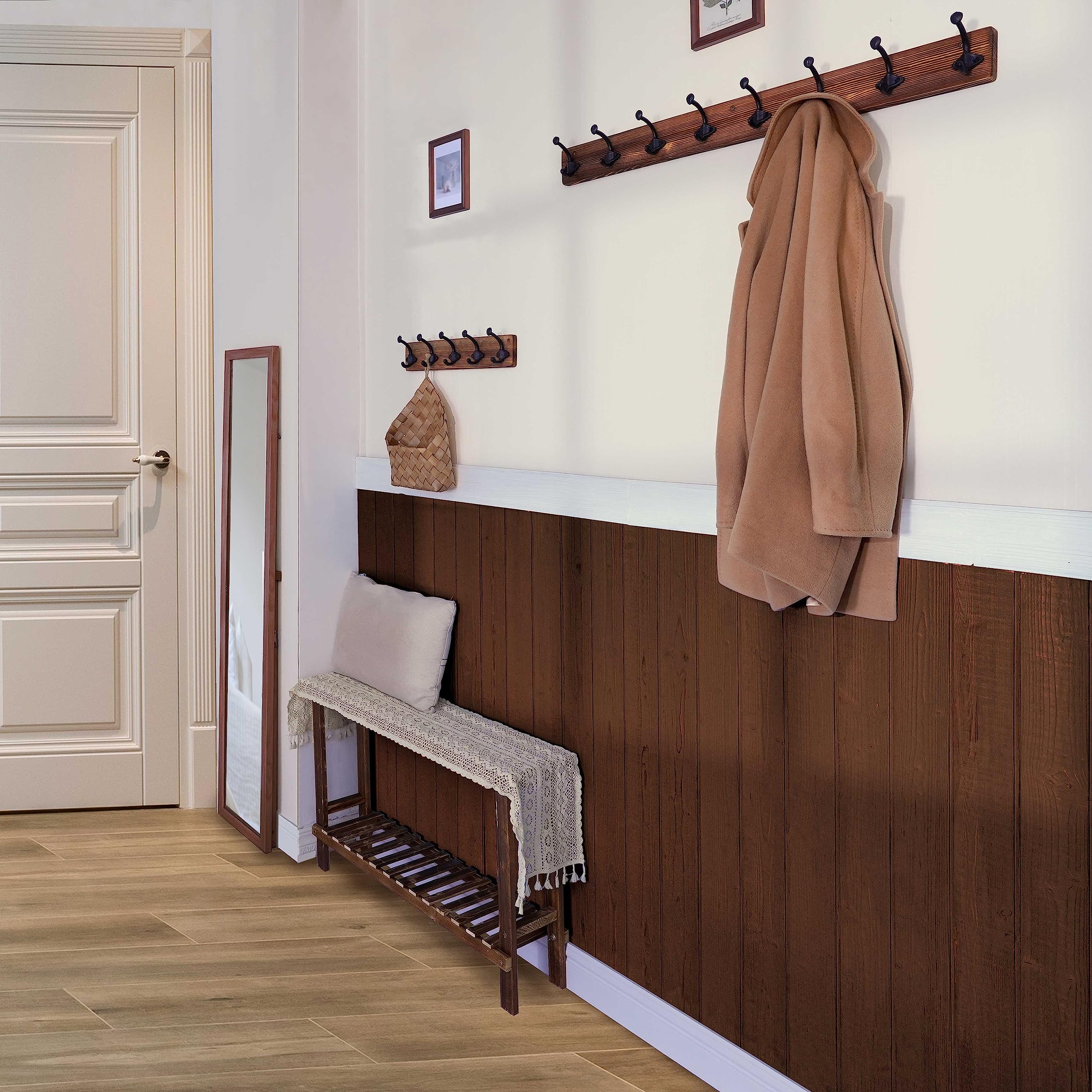 WEBI Rustic Wall Mounted Coat Rack – 5 Cast Iron Hooks, Brown, 2 Pack