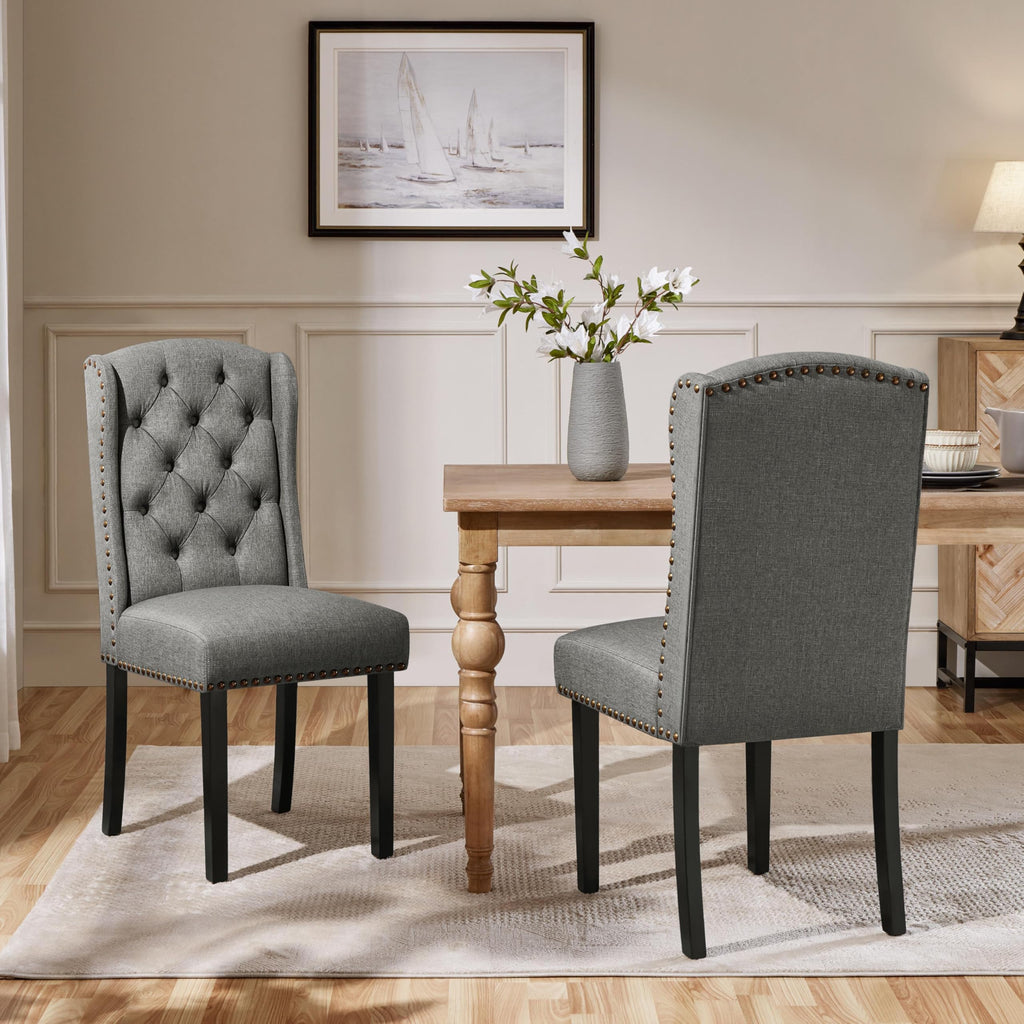 Yaheetech Classic Dining Room Chairs Set of 2 with Wooden Legs, Light Gray - image 2