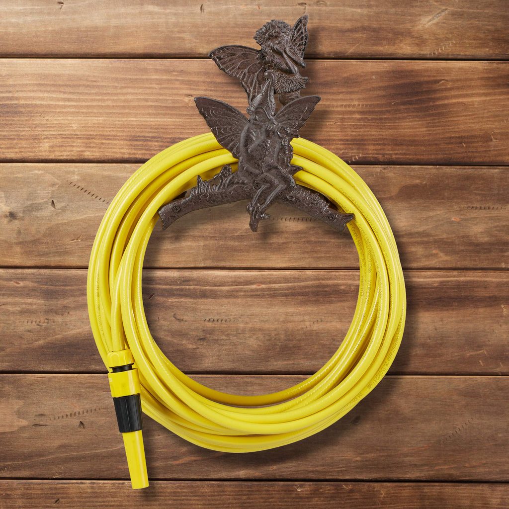 Relaxdays Cast Iron Garden Hose Holder – Ornate Wall Mount Reel, Dark Brown