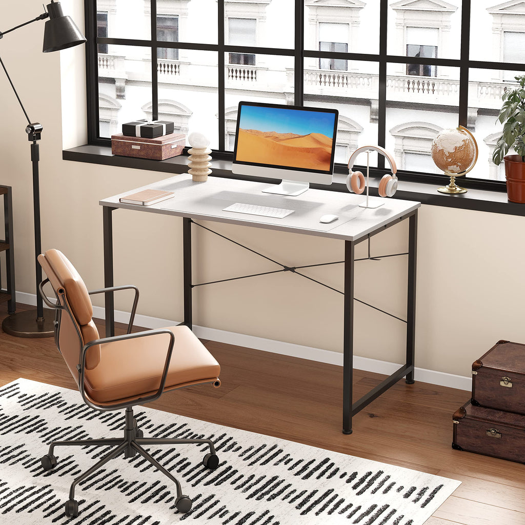 Flrrtenv 80cm Computer Desk | Small White Gaming Table with Metal Frame
