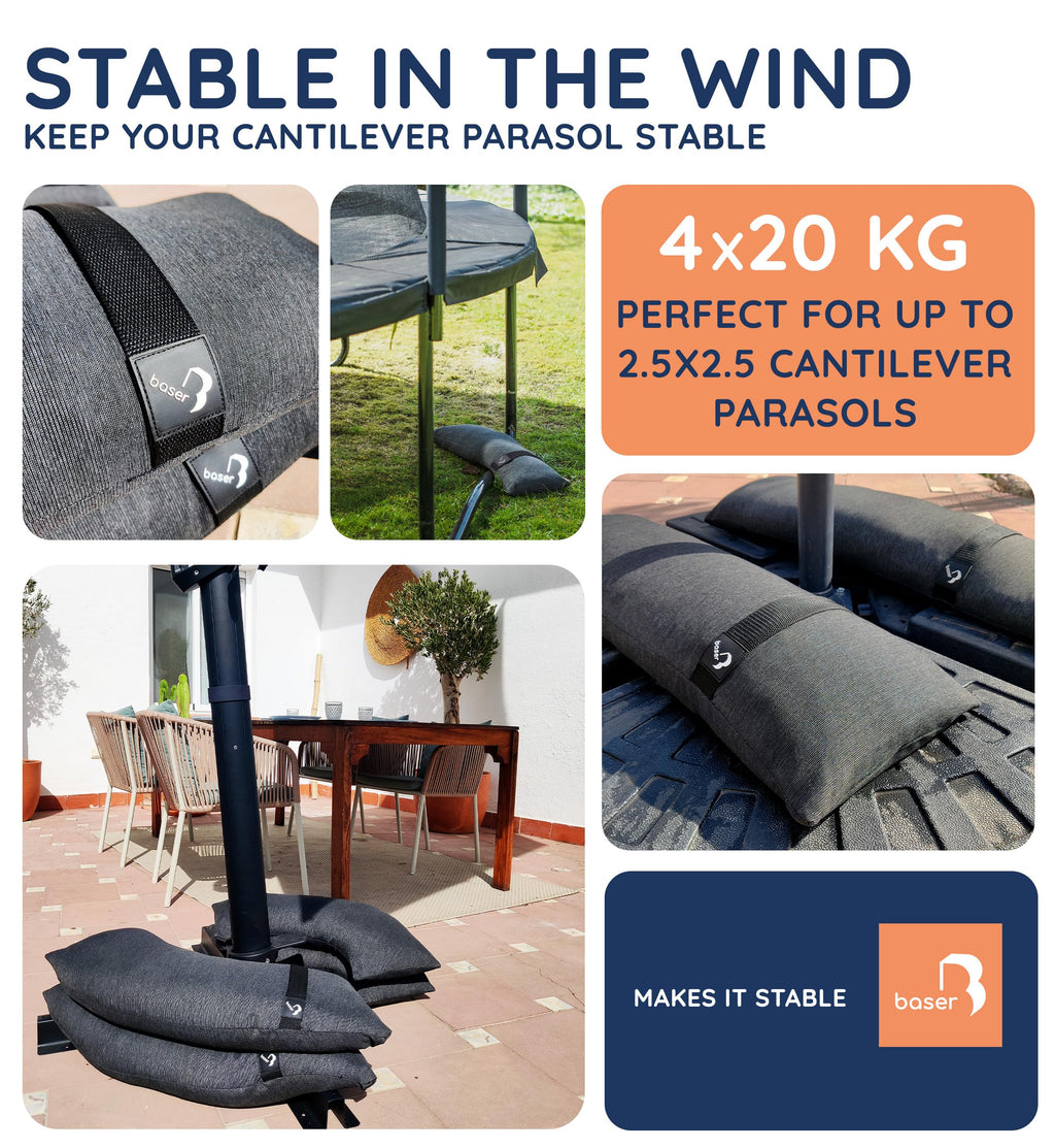 Baser Curved Sandbags | 4 x 20kg Fillable Weights for Parasols