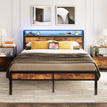 IRONCK King Bed Frame with Storage Headboard, LED Lights & Charging Station
