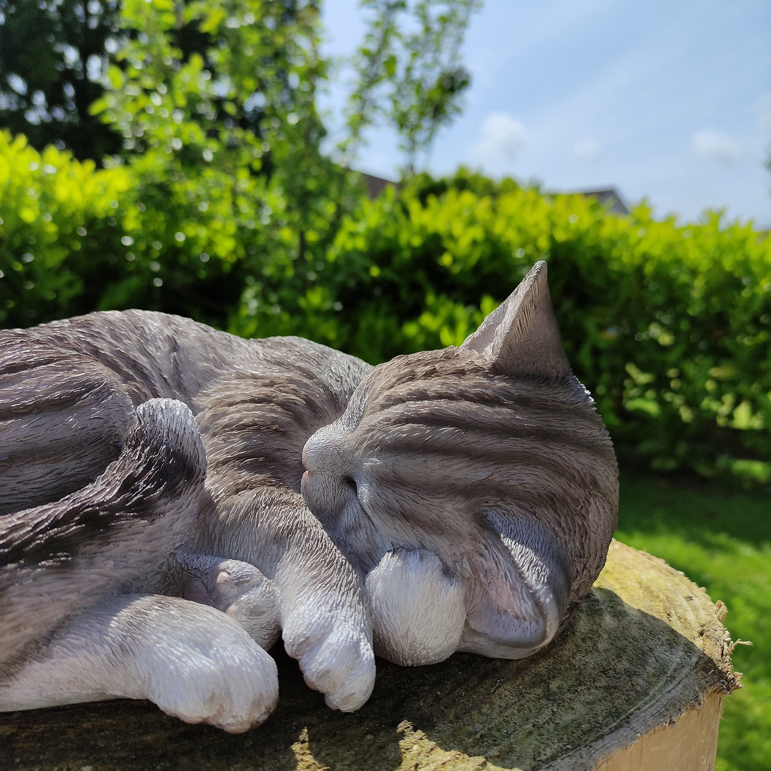 Vivid Arts Real Life Sleeping Tabby Cat - Resin Garden Ornament