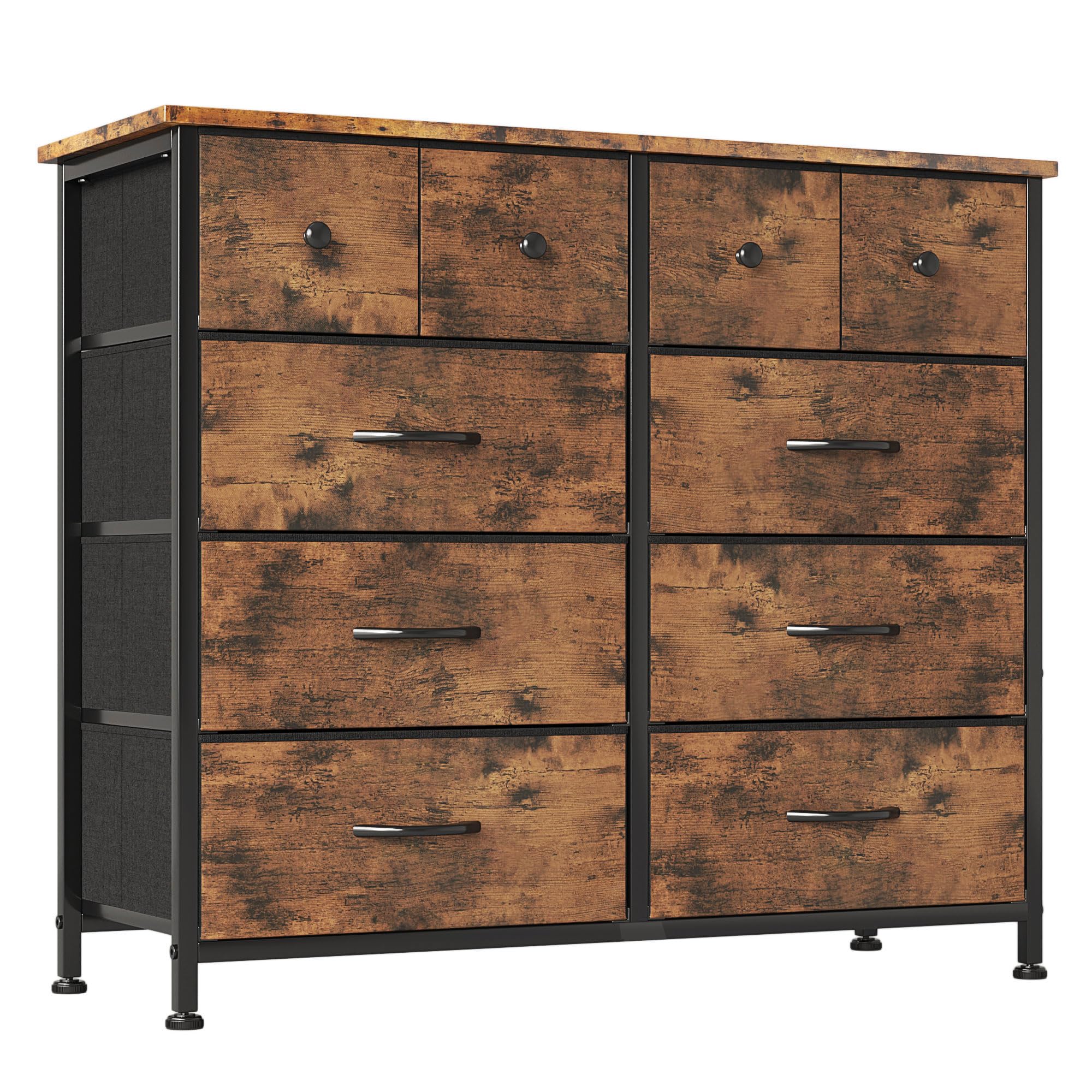 CAIYUN 10-Drawer Fabric Dresser – Rustic Brown Metal Storage Chest