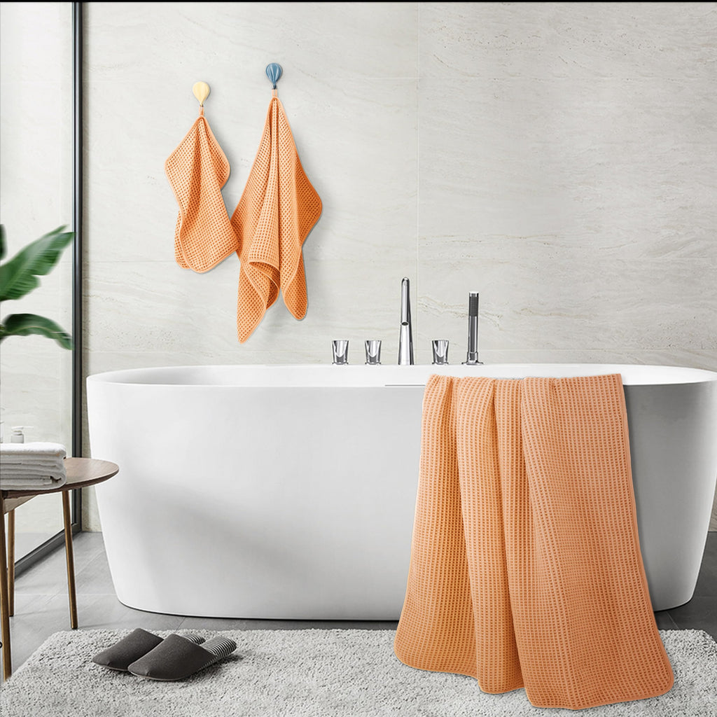 Polyte Microfiber Waffle Weave Bath Towel Set - 6 Piece Quick Dry - Orange