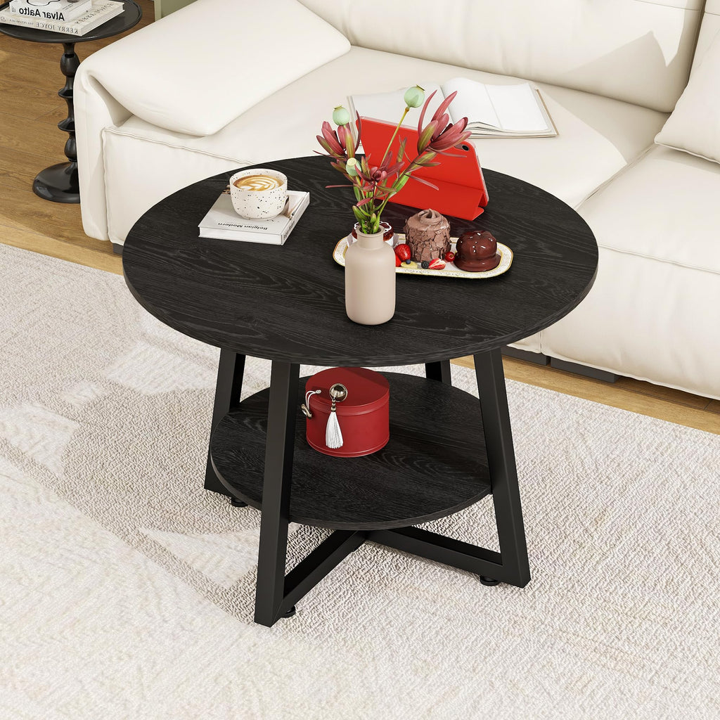 FOUBAM Round Coffee Table with Storage,Metal Small Coffee Table,Black - image 4