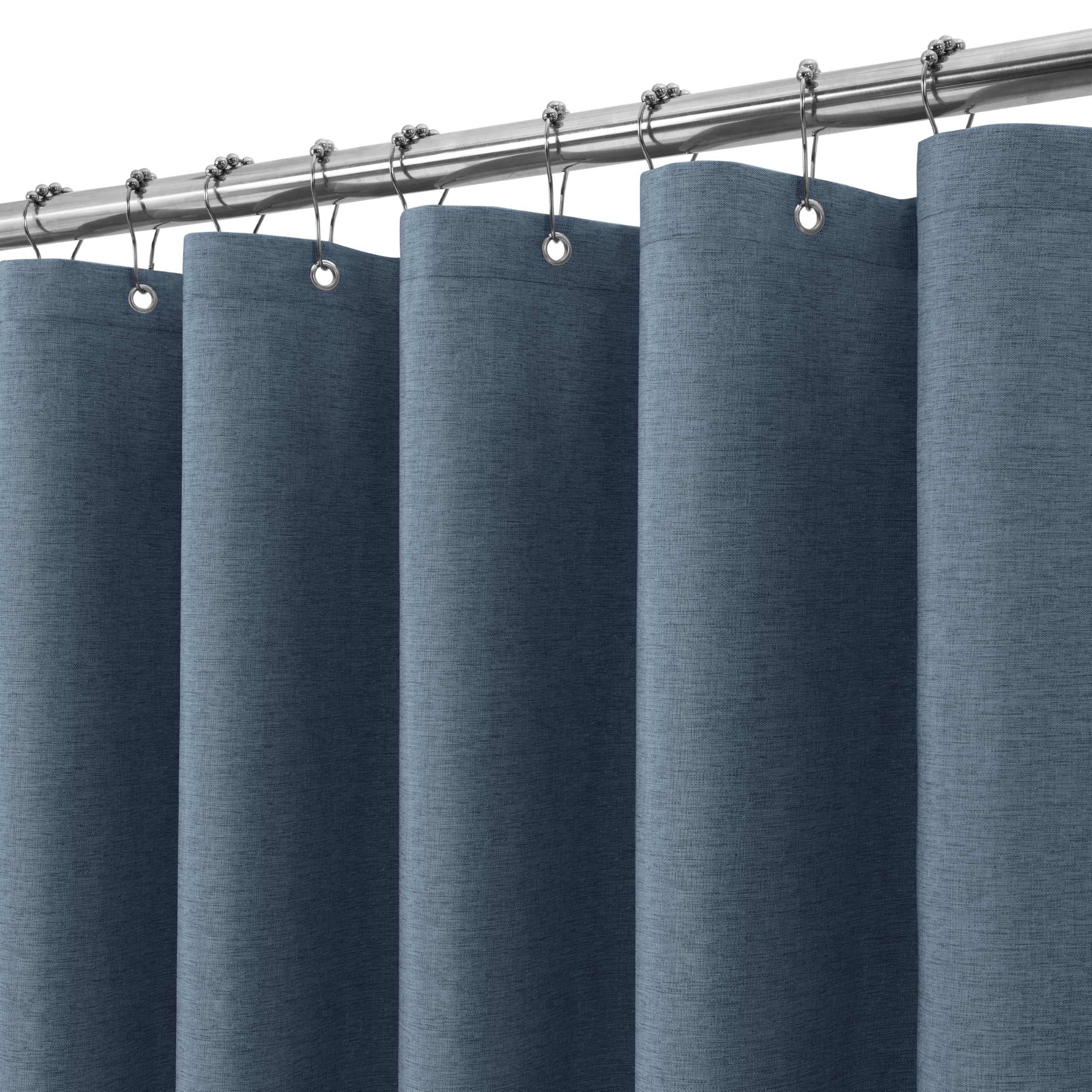 Jolof Store Linen Fabric Shower Curtain | Waterproof & Weighted - Navy Blue