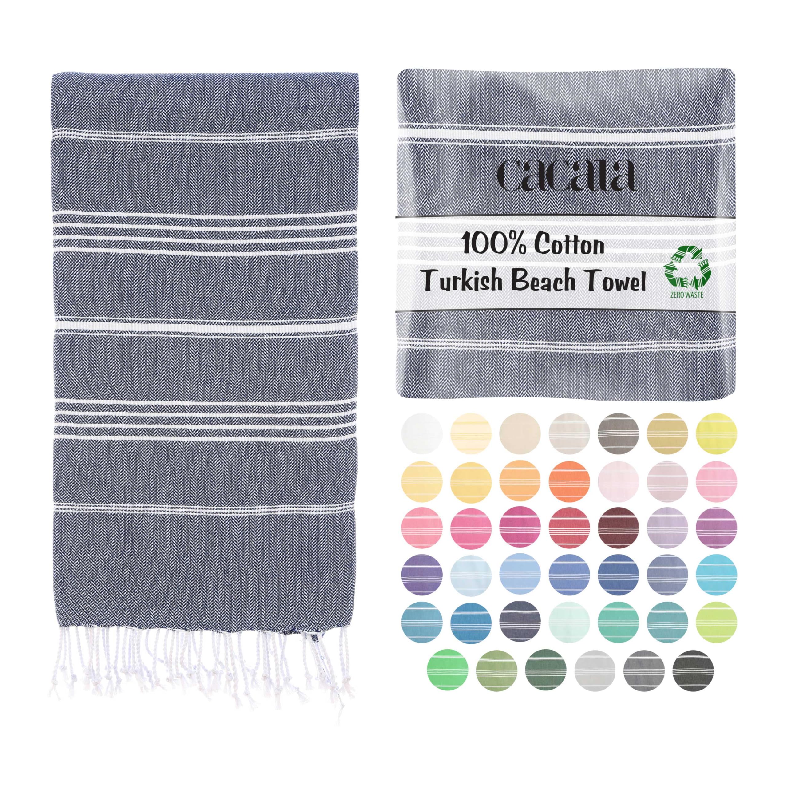 Cacala Turkish Beach Towel – Quick Dry Cotton Peshtemal, Dark Blue