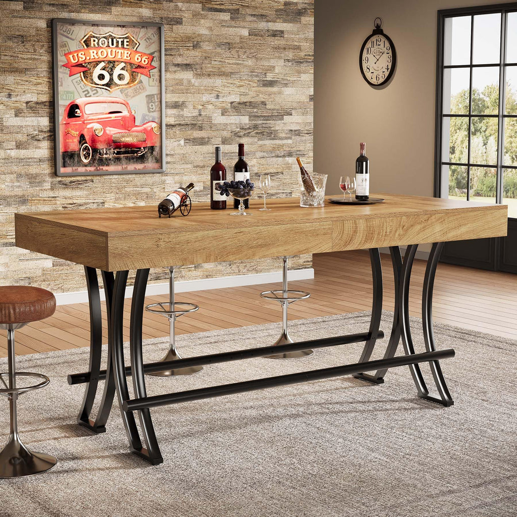 Tribesigns 90CM Tall Bar Pub Table with Metal Footrest,160CM Rectangular Counter Height Kitchen Dining Table - image 1