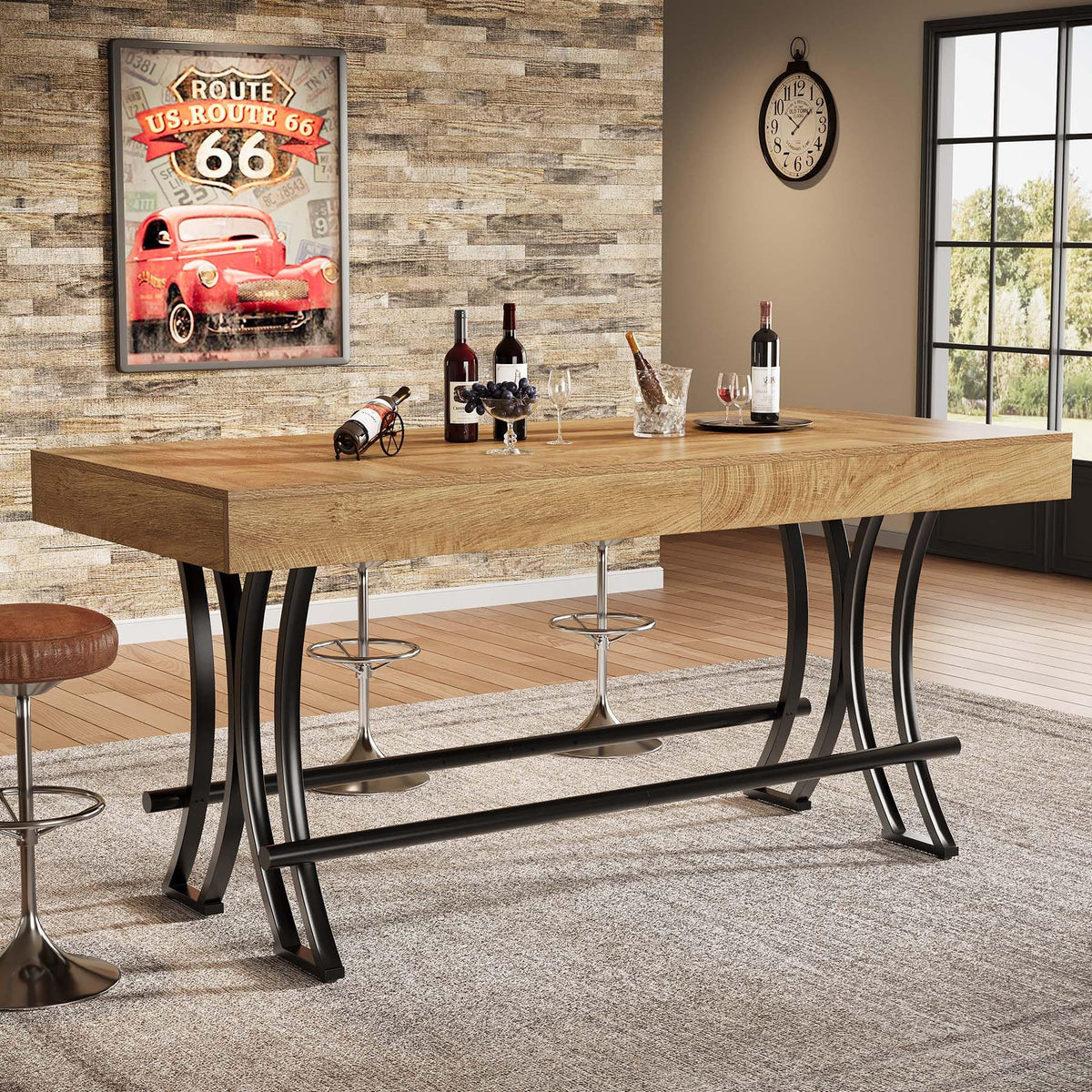 Tribesigns 90CM Tall Bar Pub Table with Metal Footrest,160CM Rectangular Counter Height Kitchen Dining Table - image 1