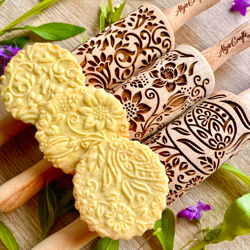 3-Piece Kids Mini Embossed Rolling Pin Set – Beech Wood Patterns