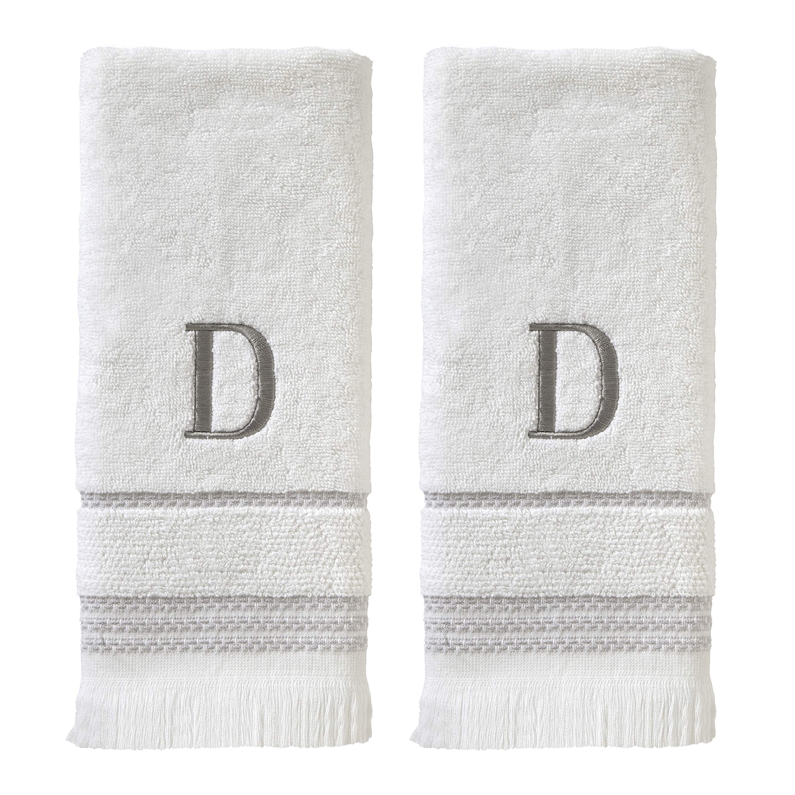 SKL Home Monogrammed Cotton Hand Towel Set | White & Gray Striped