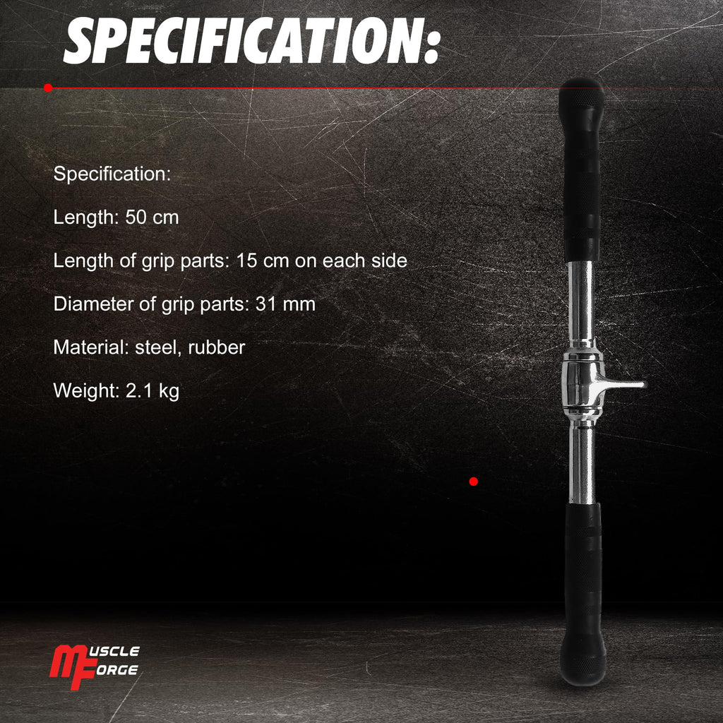 MuscleForge Straight Bar Cable Attachment - 50cm Steel Tricep Bar