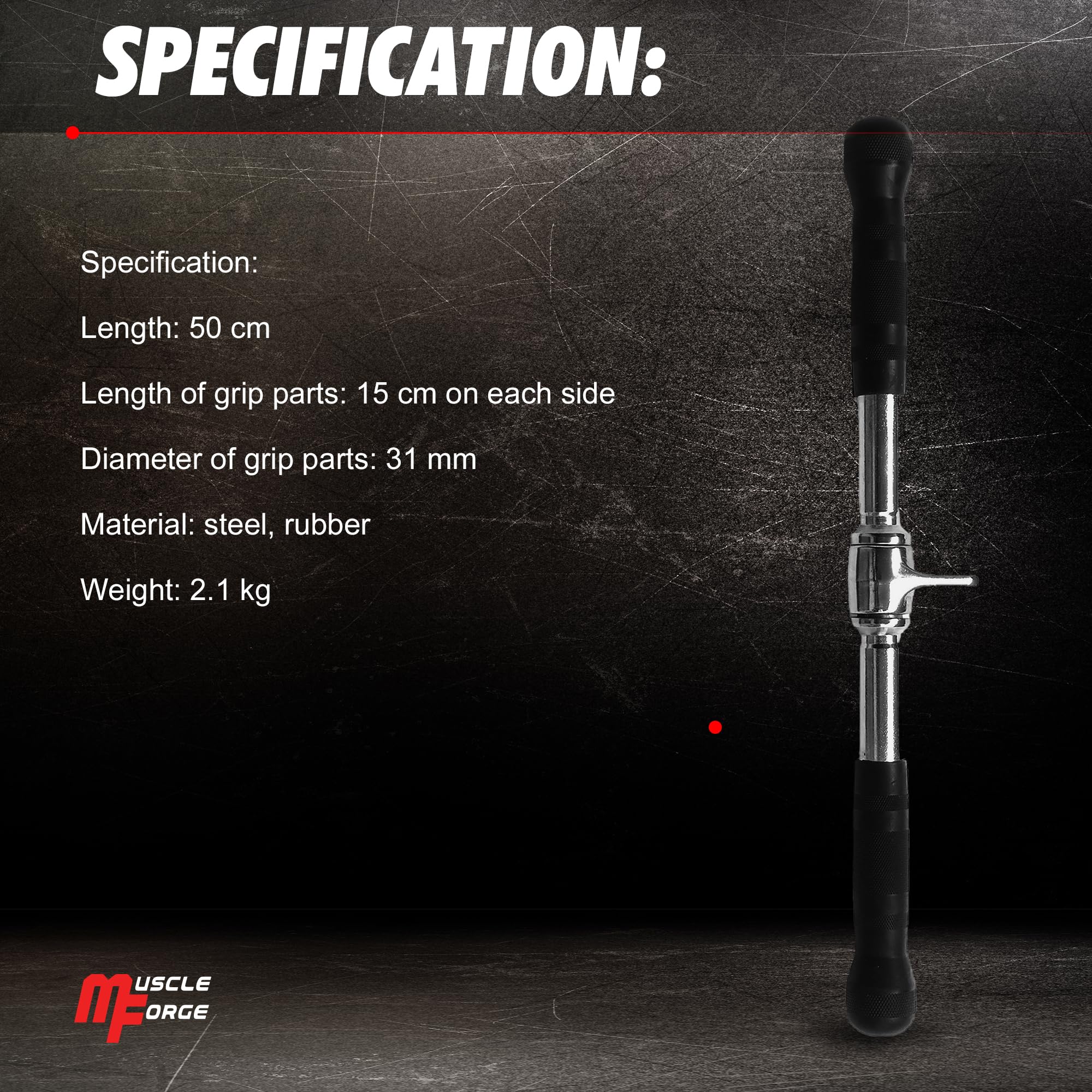 MuscleForge Straight Bar Cable Attachment - 50cm Steel Tricep Bar