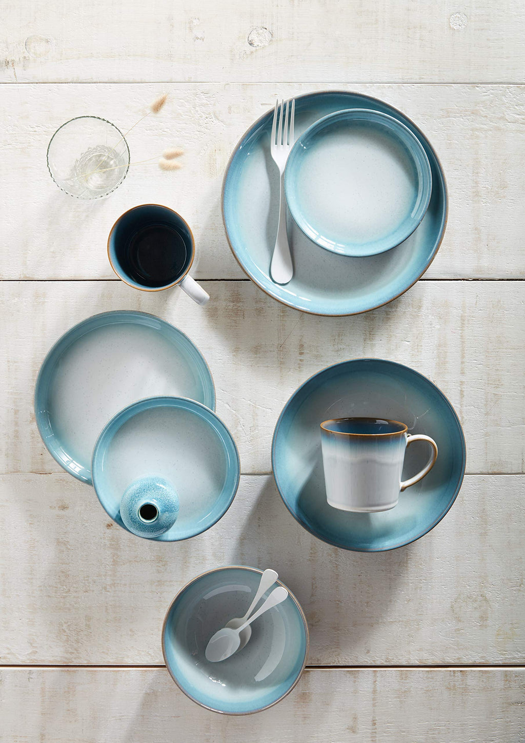 Denby Azure Haze Small Coupe Plates - Set of 4 Blue Stoneware