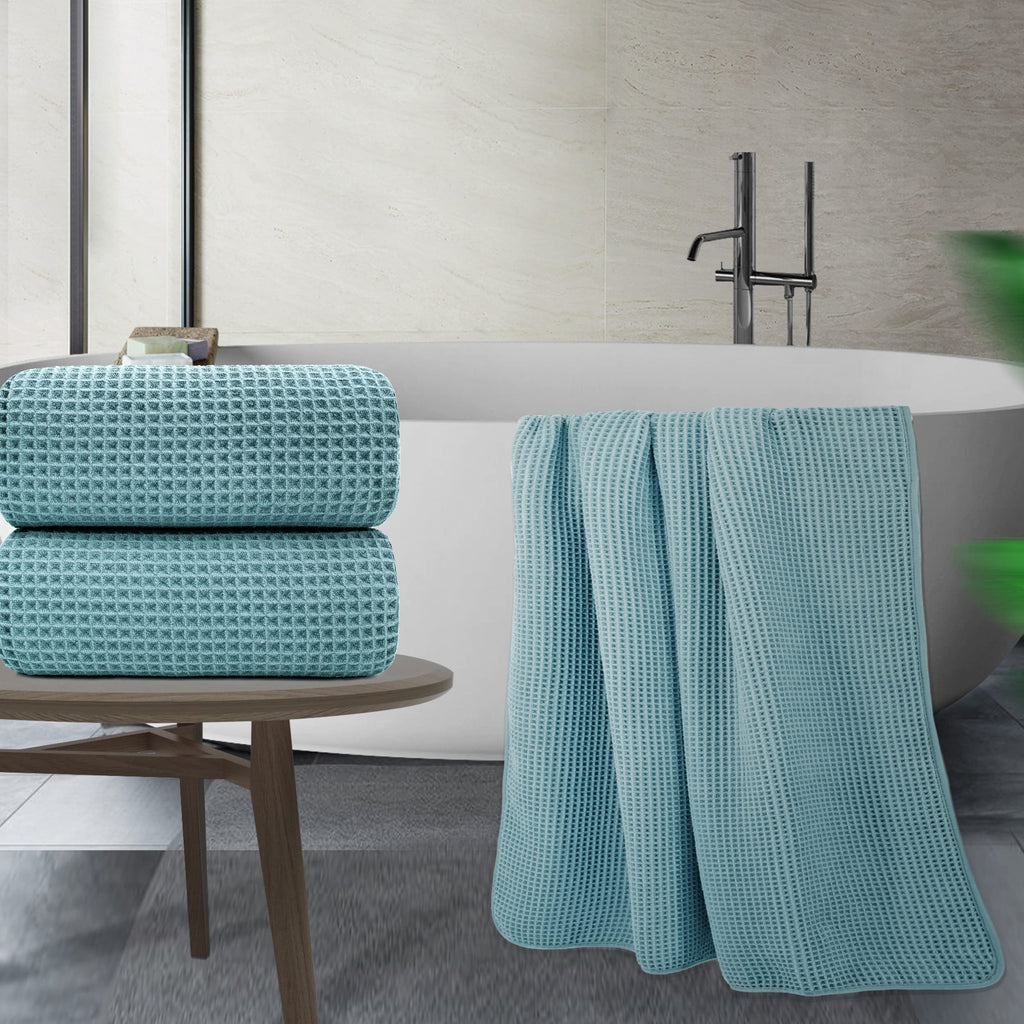 Polyte Microfibre Bath Sheets - Set of 2 Quick Dry Waffle Weave Towels