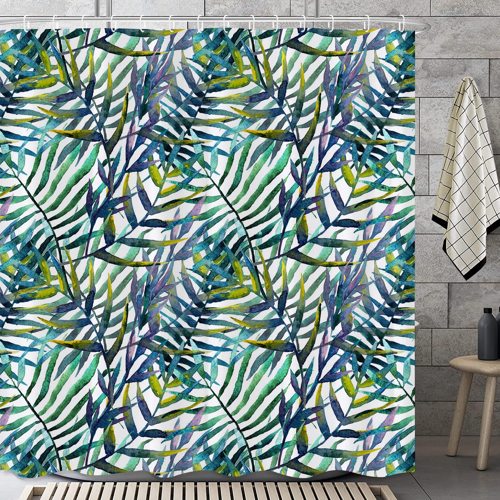 Jolof Store Rainforest Tropical Green Leaves Shower Curtain – Waterproof Fabric