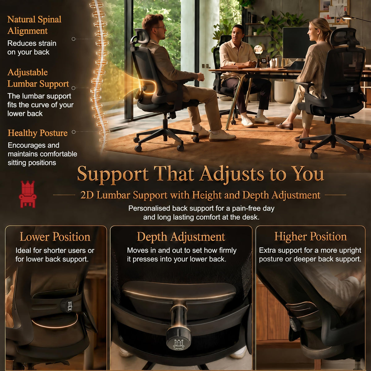 Realm of Thrones Ergonomic Office Chair, 3D Armrests and 2D Lumbar Support - image 4