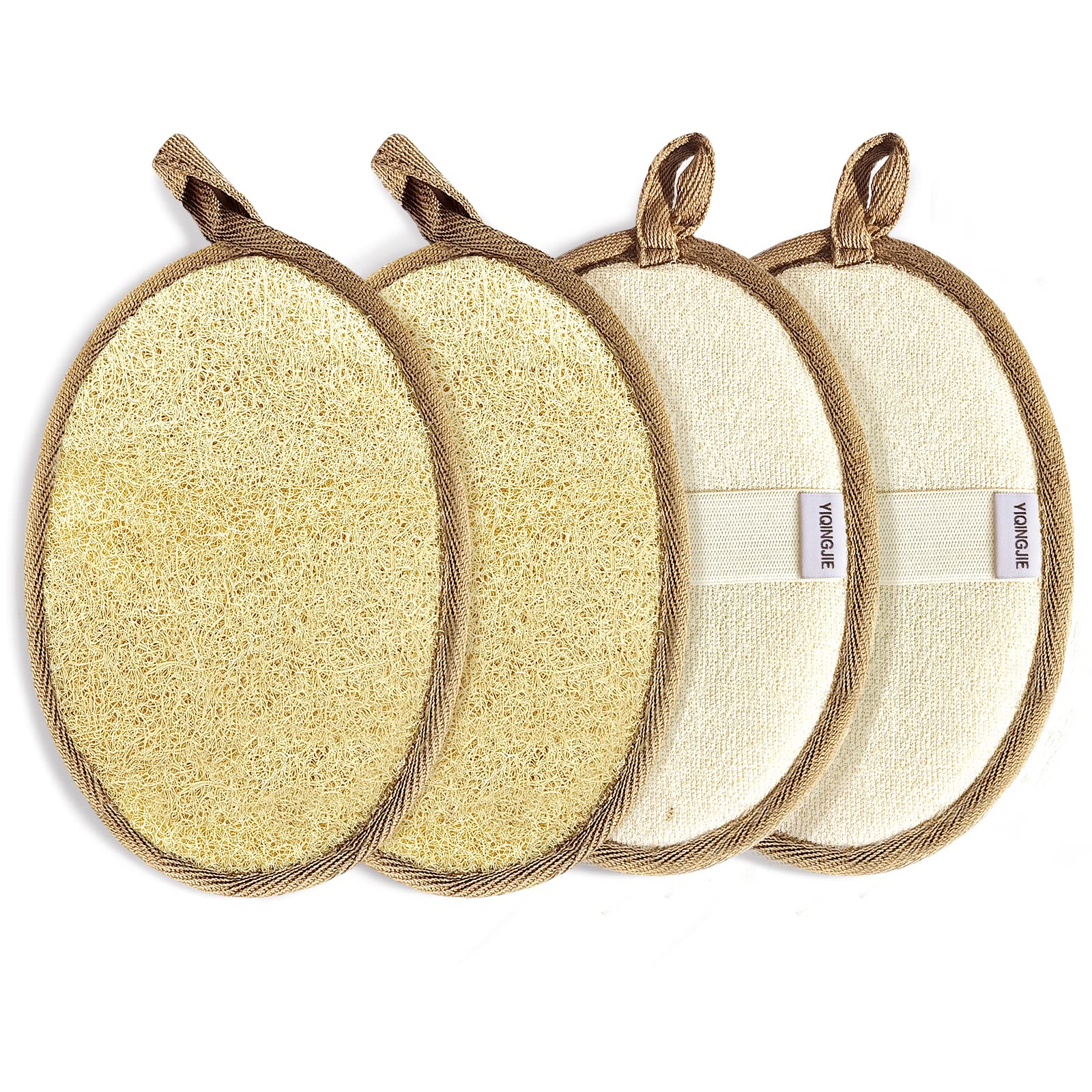 Jolof Store Natural Loofah Sponge Exfoliating Body Scrub Pads – 4 Pack